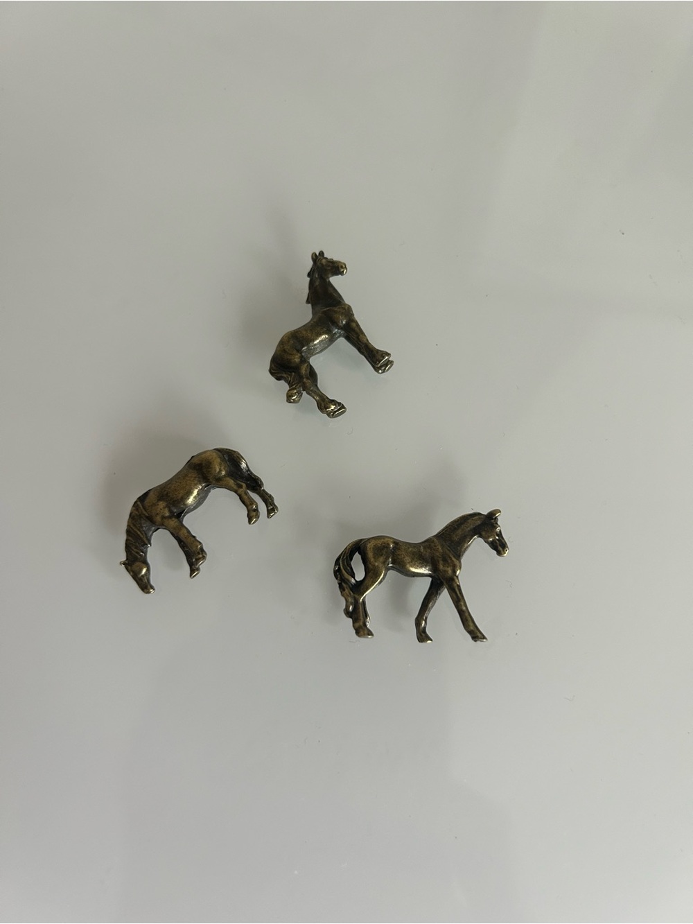 VTG miniature Brass Horse Figurine Set stocking stuffers gift stallions pony 1”